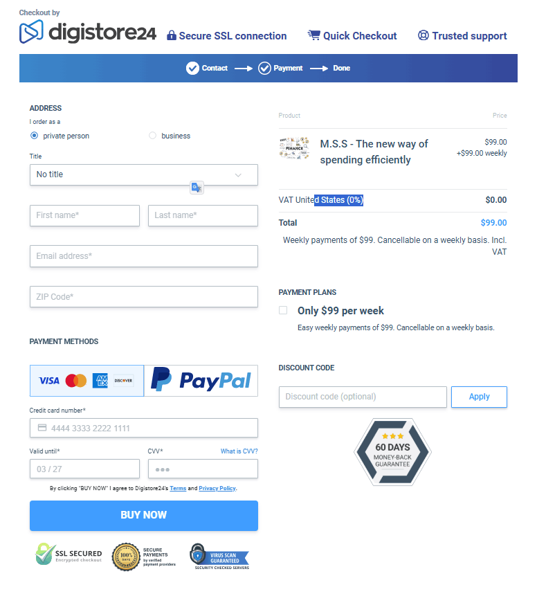 M.S.S. – The New Way of Spending Efficiently Checkout page weekly